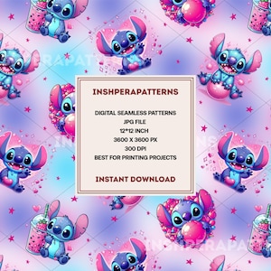 Cartoon Character Fabric, Pink and Blue Seamless Pattern, Kids Apparel Fabric