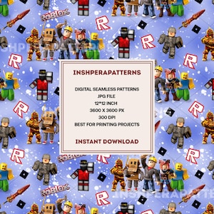 Diseño digital sin costuras de Roblox para niños gamers, descarga gratuita, tela para juegos infantiles, fondo imprimible, envoltorio de regalo de videojuegos, diseño de sublimación.