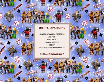 Roblox Seamless Pattern Gamer Boys Digital Download Kids Gaming Fabric Printable Background Video Game Gift Wrap Sublimation Design