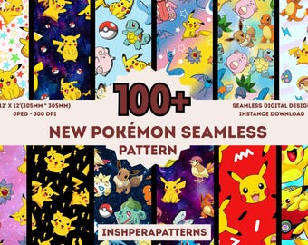 Digital 100 Pokémon  seamless pattern bundle, Pokémon Seamless Pattern, 300dpi, Digital character pattern bundle, instant Download