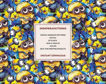 Minions Cartoon Seamless Pattern, Kids Digital Paper (Download Only)