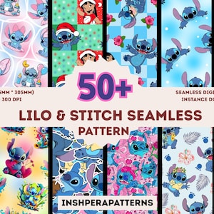 Lilo & Stitch Seamless Pattern Bundle: 300 DPI Digital Paper (12x12 inch)(Digital Download