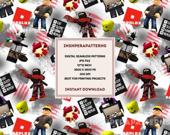 Roblox Gaming Character Seamless Pattern, Video Game Fabric (Digital Download)