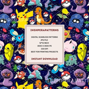 Naadloos Pokémon-patroon, kawaii anime digitaal papier (jpeg-bestand)