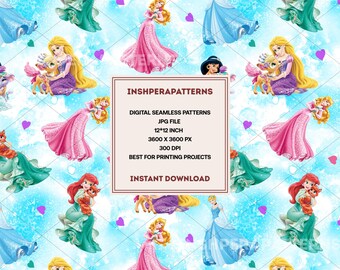 Princess Seamless Pattern Pastel Fairy Tale Digital Paper Cute Girl Wallpaper Fabric Print Rainbow Dress Design Kids Room Craft Art