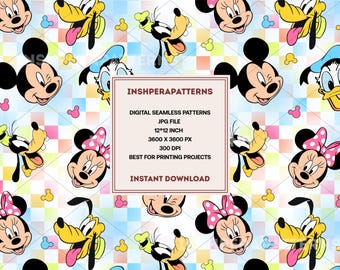 Mickey Mouse Cartoon Seamless Pattern, Magic Kingdom Fabric (Digital Download)
