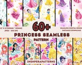 Princess Seamless Pattern Bundle: 60+ Digital Designs, 300 DPI (Digital Download