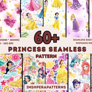 Best Digital 60+ Princess seamless pattern bundle, Princess Seamless Pattern, 300dpi, Digital character pattern bundle, instant Download