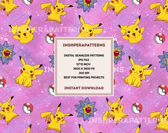 Pikachu Seamless Pattern, Pink Galaxy Fabric Print (Digital Download)