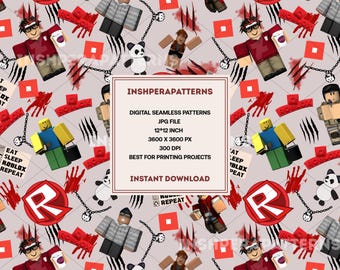 Roblox シームレスパターン：ゲーマー向けファブリック、子供向け壁紙（デジタルダウンロード）