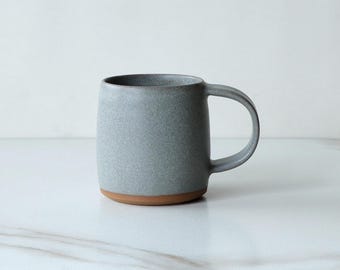 12 oz mug, wide handle, glazed in Gray : Handmade, wheel thrown stoneware