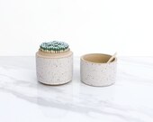 SALE Ceramic match striker with lid, speckled matte eggshell.