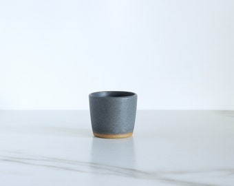 Espresso cup. Speckled clay, glazed in Charcoal.