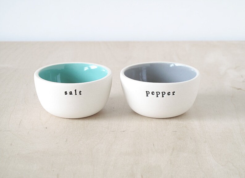 Salt /& pepper spice bowl set turquoise and gray glaze SALE