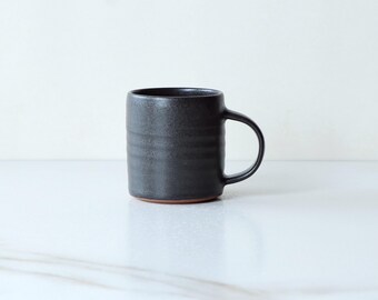 Flat White/Cappuccino cup, glazed in Black : Handmade, wheel thrown stoneware