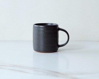 Flat White/Cappuccino cup, glazed in Black : Handmade, wheel thrown stoneware