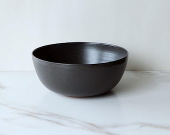 Large fruit/serving bowl, glazed in Black : Handmade, wheel thrown stoneware