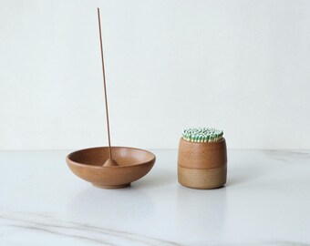 Match striker + incense holder set, glazed in Rust : Handmade, wheel thrown stoneware.