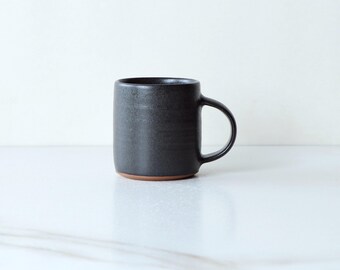 Flat White/Cappuccino cup, glazed in Black : Handmade, wheel thrown stoneware