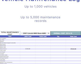 Vehicle Maintenance Log  Mileage Tracker  Fleet Maintenance  Mechanic Tracking  Google Sheets