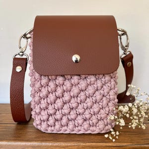 Borsa a tracolla per cellulare, borsa a tracolla boho per smartphone, elegante borsa per cellulare con accessori in pelle in rosa antico, piccola borsa boho per cellulare
