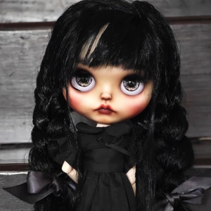 Custom Wednesday Addams Blythe Doll: OOAK Fullset with Extra Dress