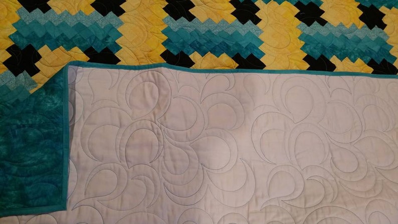 Tourquoise and Yellow Weaver Fever Twin Quilt