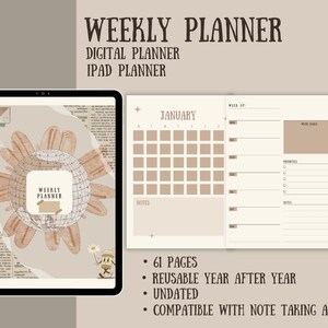 Vintage Digital Planner - Reusable iPad Planner, Aesthetic Planner, Notability and GoodNotes Planner, Beige, PDF Download