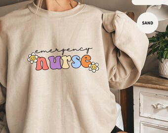 Emergency Nurse Sweatshirt, Emergency Nurse Shirt, ER Nurse Shirt, Emergency Department Crewneck, Floral Nurse Tee, Nurse Tee, Nursing Gift
