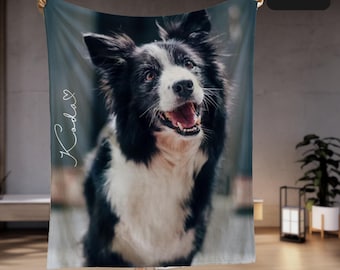 Personalized Dog Photo Blanket, Customized Name Photo Bedding Blanket, Personalized Blanket Dog, Dog Lover Gift, Dog Mom Gift, Dog Blanket
