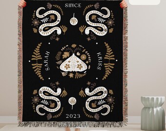 Custom Couple Tapestry, Personalized Anniversary Gift, Custom Name Tapestry, Woodland Blanket, Gift For Couple, Wedding Gift, Mr & Mrs Names