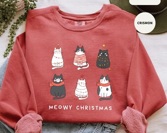 Comfort Colors® Christmas Cat Sweatshirt, Cat Sweatshirt, Cat Lovers Christmas Gift, Christmas Sweater, Dear Santa, Xmas Shirt, Cat Lovers