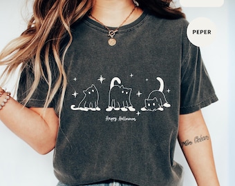 Comfort Colors® Shirt, Cute Ghost Cat Tee, Black Cat Shirt, Ghost Cat Tee, Funny Ghost, Cat Lover Shirt, Spooky Season, Cat Halloween Shirt