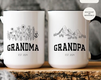 Juego de tazas con anuncio de embarazo para abuelos y montañas, regalo personalizado para abuelos, regalo para abuelos primerizos, juego para abuelos