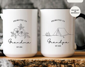 Pregnancy Announcement Grandparents Mug Set, Promoted to Grandparents, Personalized Gift for New Grandma Grandpa Mug Set, Grandparents Gifts