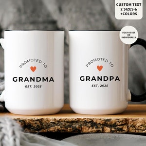 Pregnancy Announcement Grandparents Mug Set, Promoted to Grandparents, Personalized Gift for New Grandma Grandpa Mug Set, Grandparents Gifts