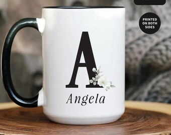Custom Name Mug, Floral Name Cup, Flower Initial Mug, Customized Coffee Mug, Floral Coffee Cup, Name Mug Gift, Custom Letter Mug, Bday Gift