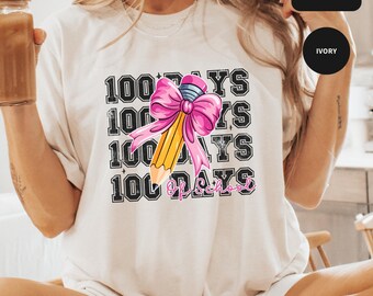 100 Days of School Shirt, Teacher Shirt, 100 Days in the Books, Teacher Appreciation Gift, Coquette 100 Days of School, Pink 100 Days School