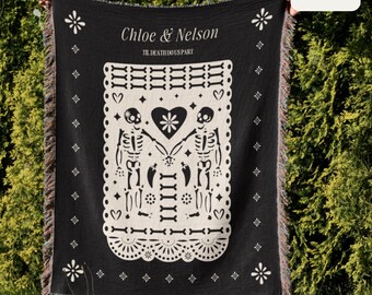 Personalized Wedding Tapestry, Woven Throw Blanket, Cottagecore Blanket, Custom Woodland Gothic Couple Blanket Woven Throw His & Hers Gift