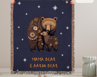 Custom Mom Gift, Blanket Present From Kids, Mama Bear Woven Throw, Personalized Gift for Mom, Custom Woven Blanket, Personalized Tapestry