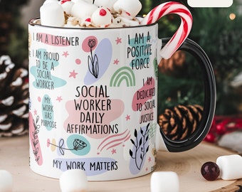 Social Worker Affirmations Mug, Daily Affirmations, Gift for Social Worker, Mental Health Gift, Positive Quotes, Daily Reminder, Self Love