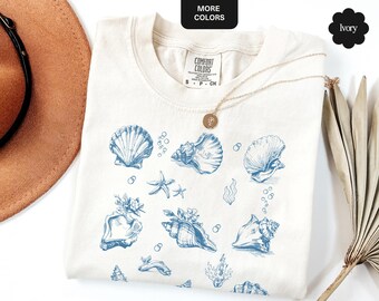 Comfort Colors® Seashell Shirt, Vintage Ocean Nature Tee, Retro Sea Shell Shirt, Beach Vibes Shirt, Sealife Summer Shirt, Coastal Gift Tee