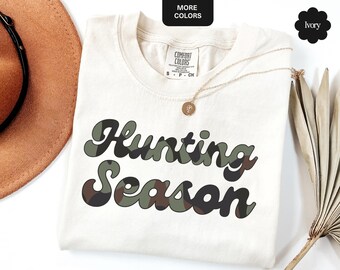Hunting Season Comfort Colors® Shirt, Camo Hunting Tee, Fall Deer Hunting Shirt, Duck Hunting Top, Hunting Wife Gift, Outdoor Wildlife Shirt