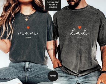Custom Comfort Colors® Mama and Dad Shirts, Matching Parents Outfit Gifts, New Dad Shirt, Gift for New Mom, Pregnancy Announcement Shirt