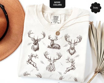 Vintage Deer Comfort Colors® Shirt, Retro Buck And Doe Graphic Shirt, Grunge Wildlife Tee, Nature Forestcore Shirt, Outdoor Lovers Gift
