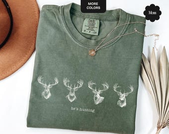 Vintage He's Hunting Tee Comfort Colors® Tshirt, Retro Hunting Season Shirt, Deer 90s Graphic Tee, Buck And Doe Wildlife Shirt, Gift For Her