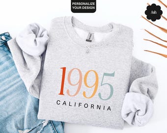 Geboren in Sweatshirt mit Jahr und Stadt, personalisierte Geburtsjahr Pullover, 1995 Hoodie, personalisiertes Geburtstagsgeschenk, 30
