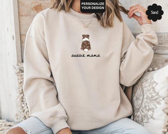 Personalized Aussie Mama Sweatshirt, Custom Australian Shepherd Crewneck, Red Merle & Blue Merle Dog Mom Gift, Aussie Lover Sweater, Dog Mom
