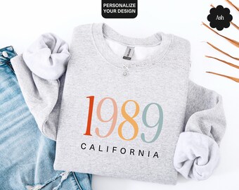 Custom Birth Year and City Sweatshirt, Personalized Born In Hoodie, 1989 Vintage Number Sweater, Birthday Gift For Women, 36th Bday Crewneck
