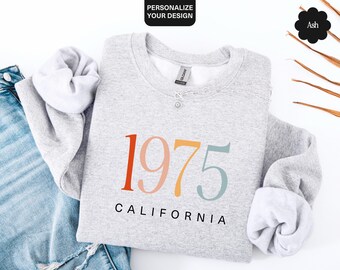 Custom Born In Sweatshirt With Year And City, Personalized Birth Year Sweater, 1975 Hoodie, Birthday Gift For Women, 50th Bday Crewneck